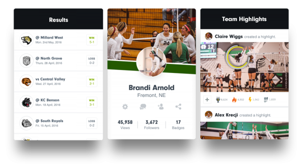 Team schedule, results and athlete profile page